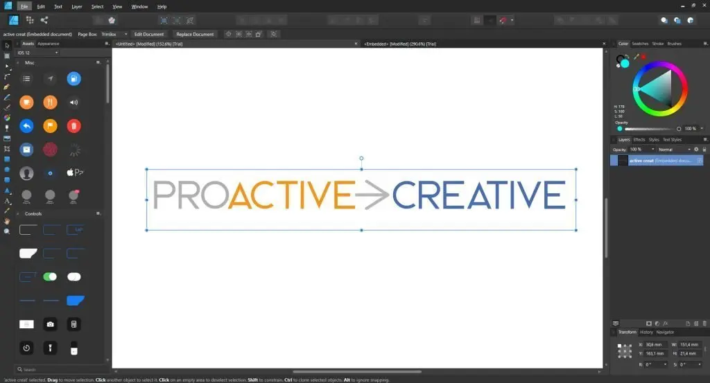 Affinity Designer interface - Proactive Creative