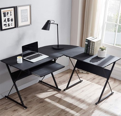 Flash Furniture Black Glass L-Shape Corner Computer Desk with Pull-Out Keyboard Tray