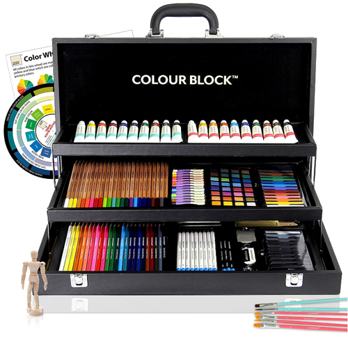 COLOR BLOCK Ensemble d'art de techniques mixtes de 181 pièces, Meilleur kit de fournitures pour la peinture d'art pour la variété