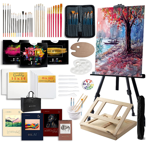Modera Kit de 121 pièces pour peinture avec chevalets, Meilleur kit de peinture artistique tout-en-un