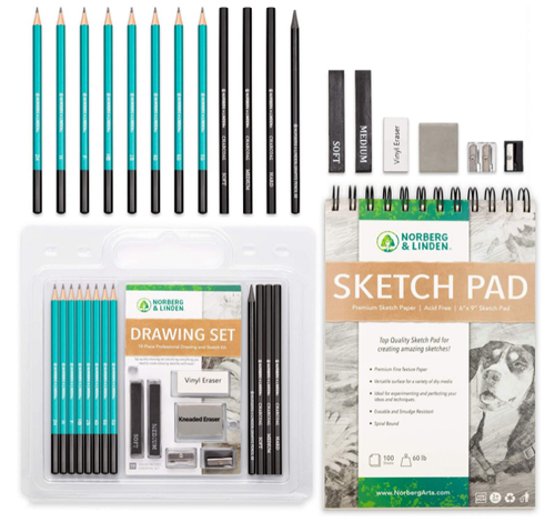 Norberg & Linden Drawing Set, Best Small Art Kit with Sketchpad