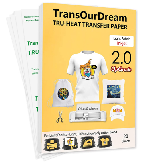 TransOurDream Papier Transfert pour T-Shirt ou Textiles. Meilleur papier de transfert jet d'encre pour les tissus légers