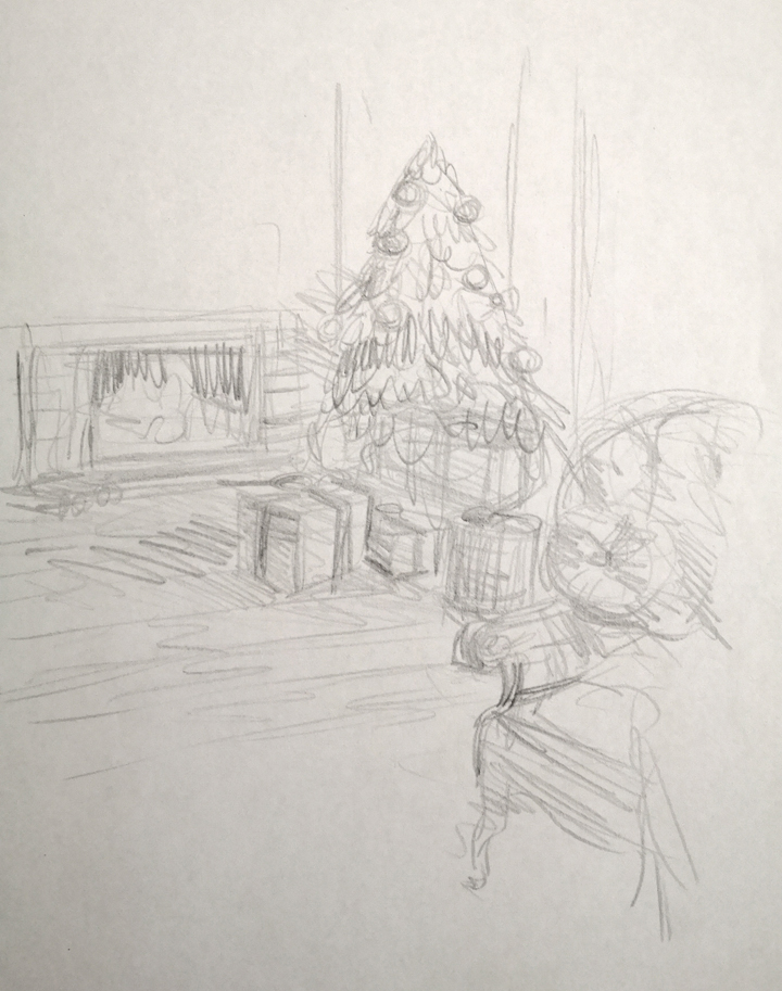 a cozy winter scene drawing idea