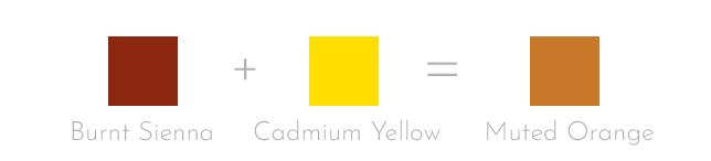burnt sienna + cadmium yellow = muted orange