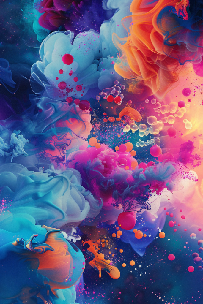 An abstract painting of colorful clouds.