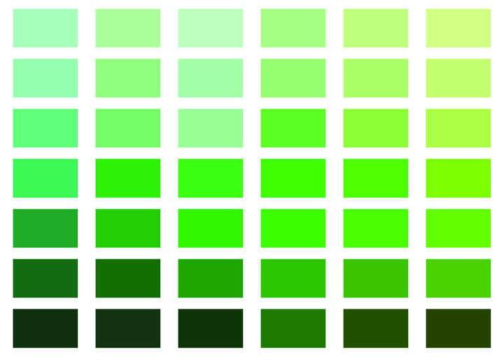 different shades of green