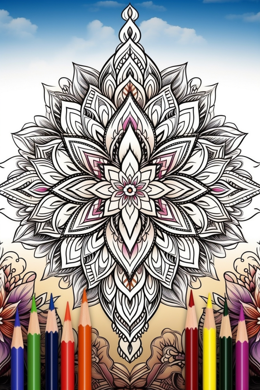 A coloring book with a mandala.