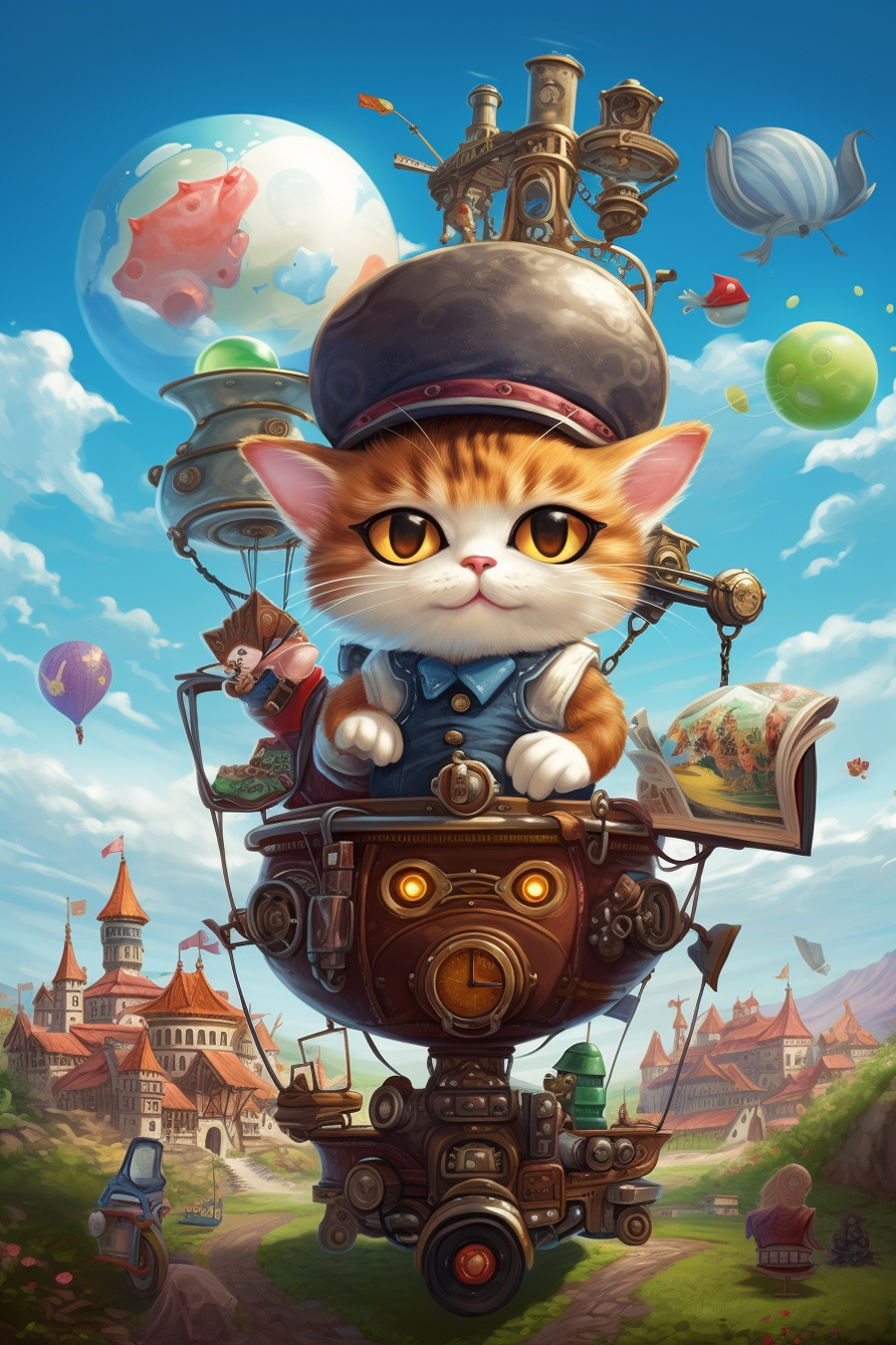 A cat in a steampunk balloon.