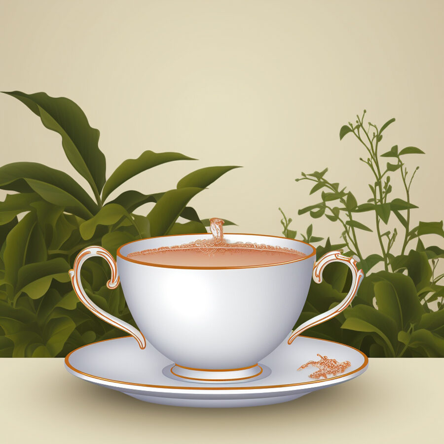 An illustration of a tea cup and saucer.