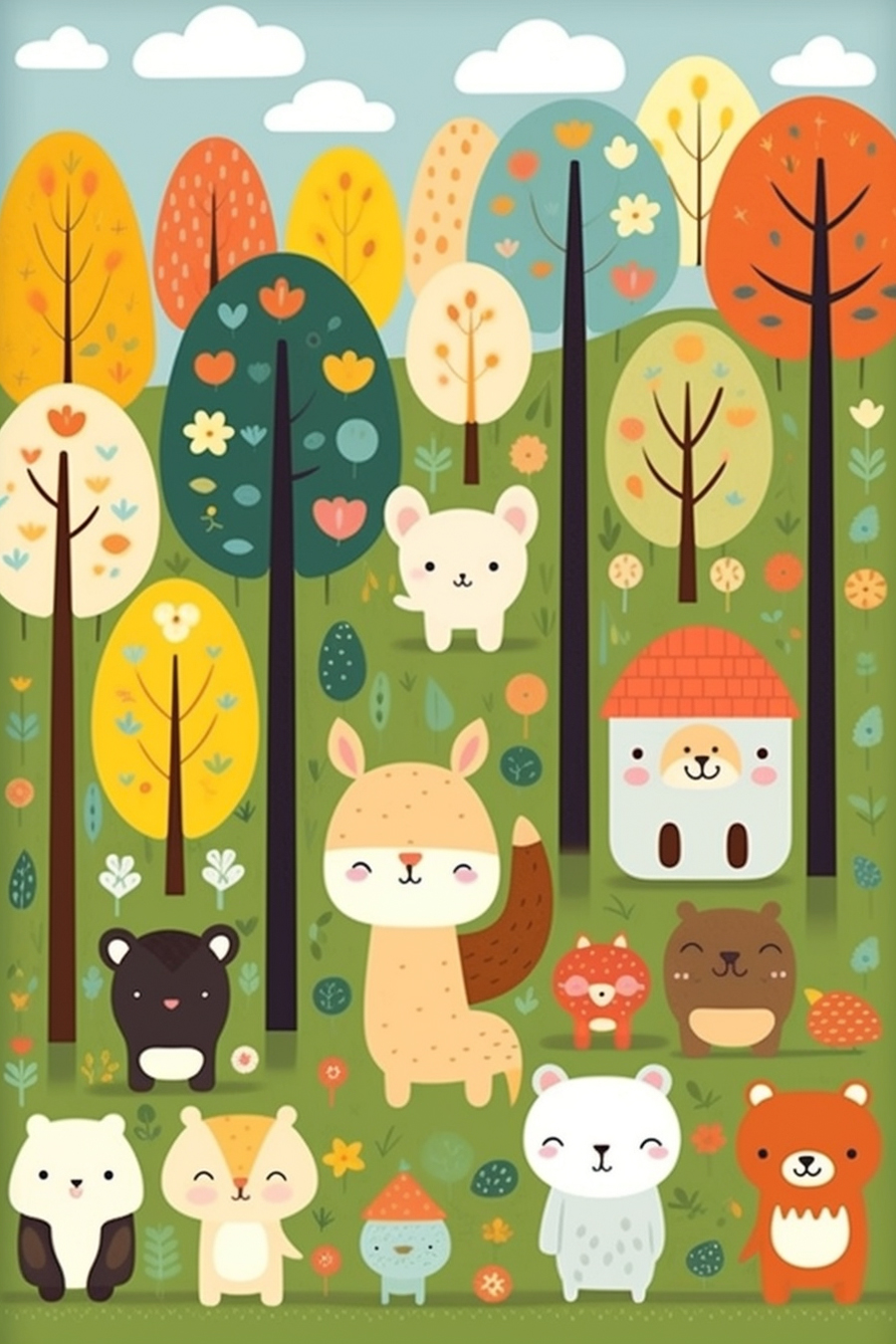 Cute cartoon animals in the forest.