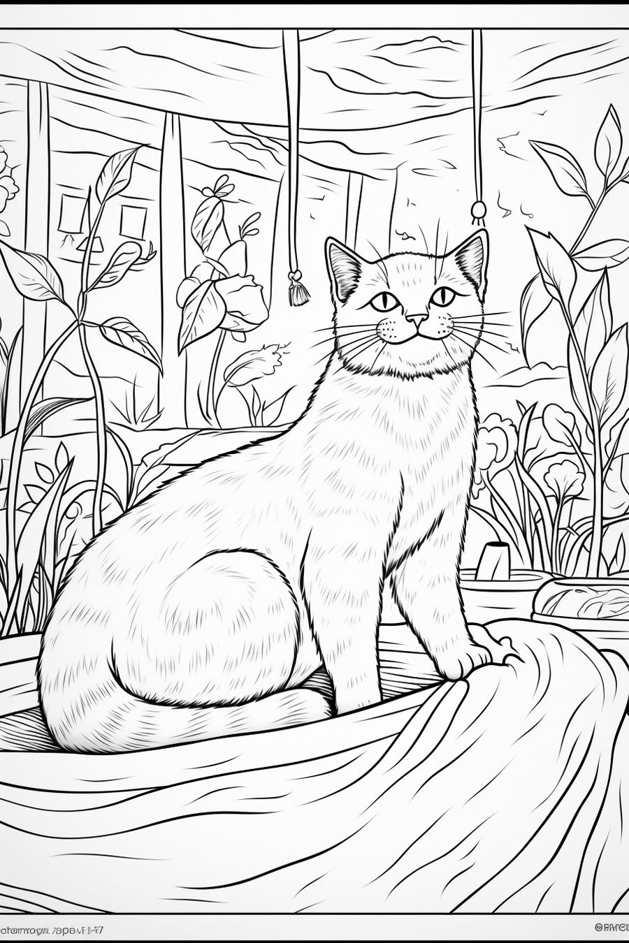 An image of a cat sitting in the water coloring page.