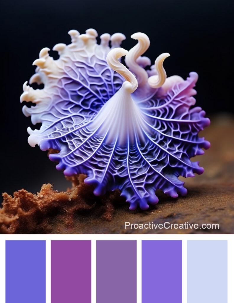 A purple and white color palette with a purple flower.