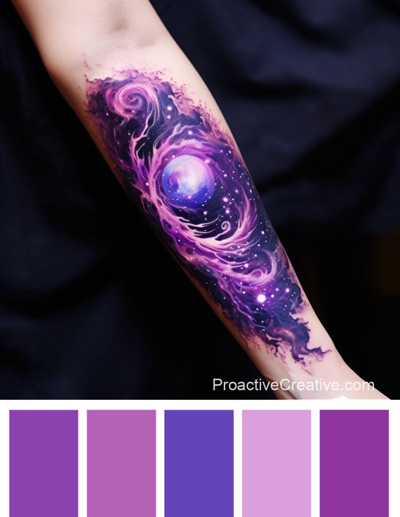 A woman's arm with a purple and purple color palette.
