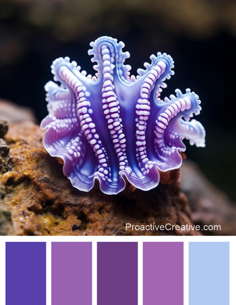 A purple and blue color palette with an octopus.