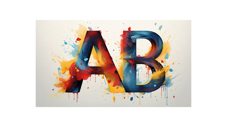 The letter a is painted with colorful paint splatters.
