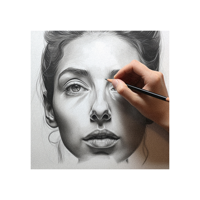 A person is drawing a portrait of a woman's face.