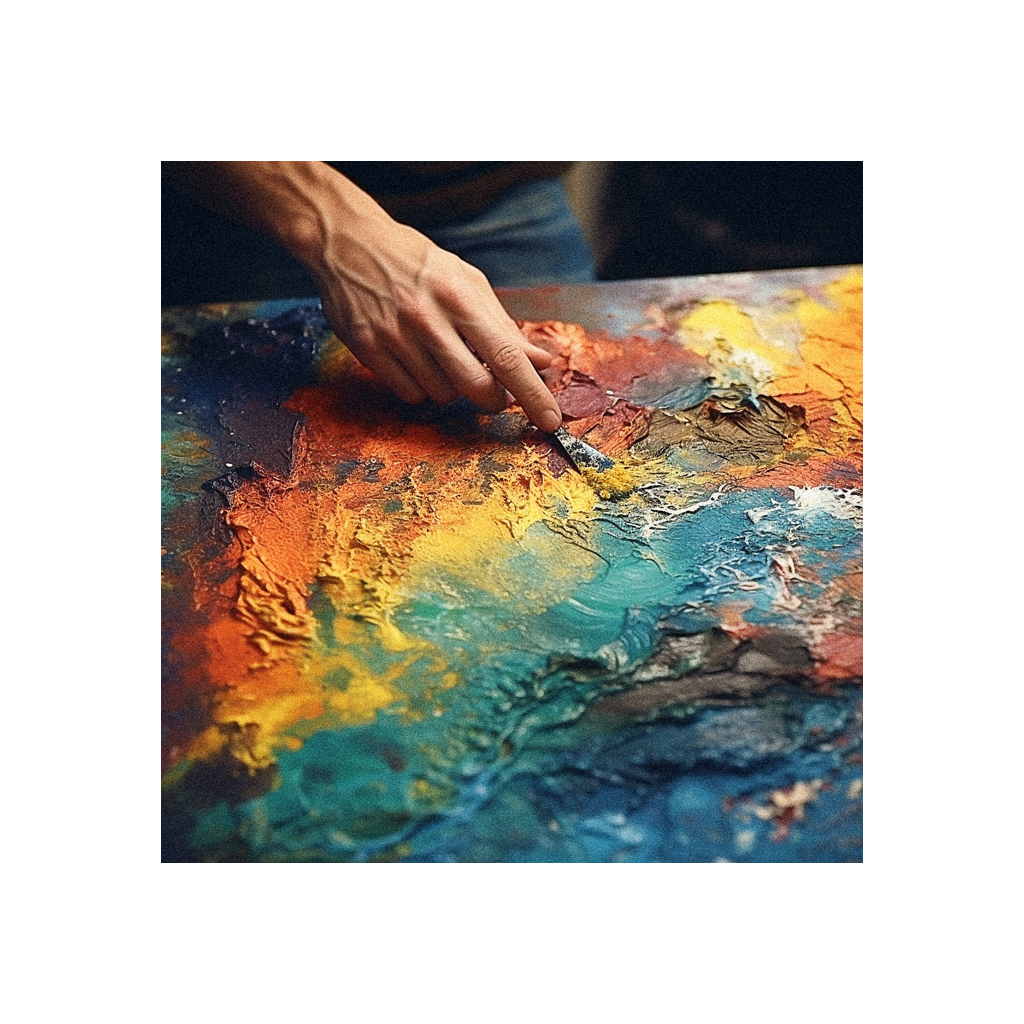 A person is painting on a piece of canvas.