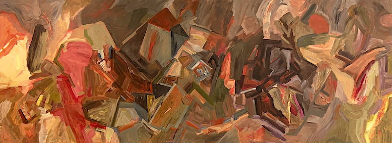 An abstract painting of a group of people.