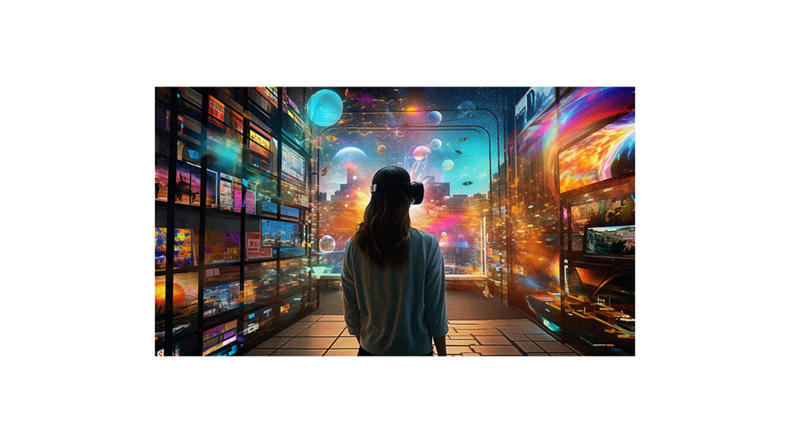 An image of a woman looking at a futuristic city.