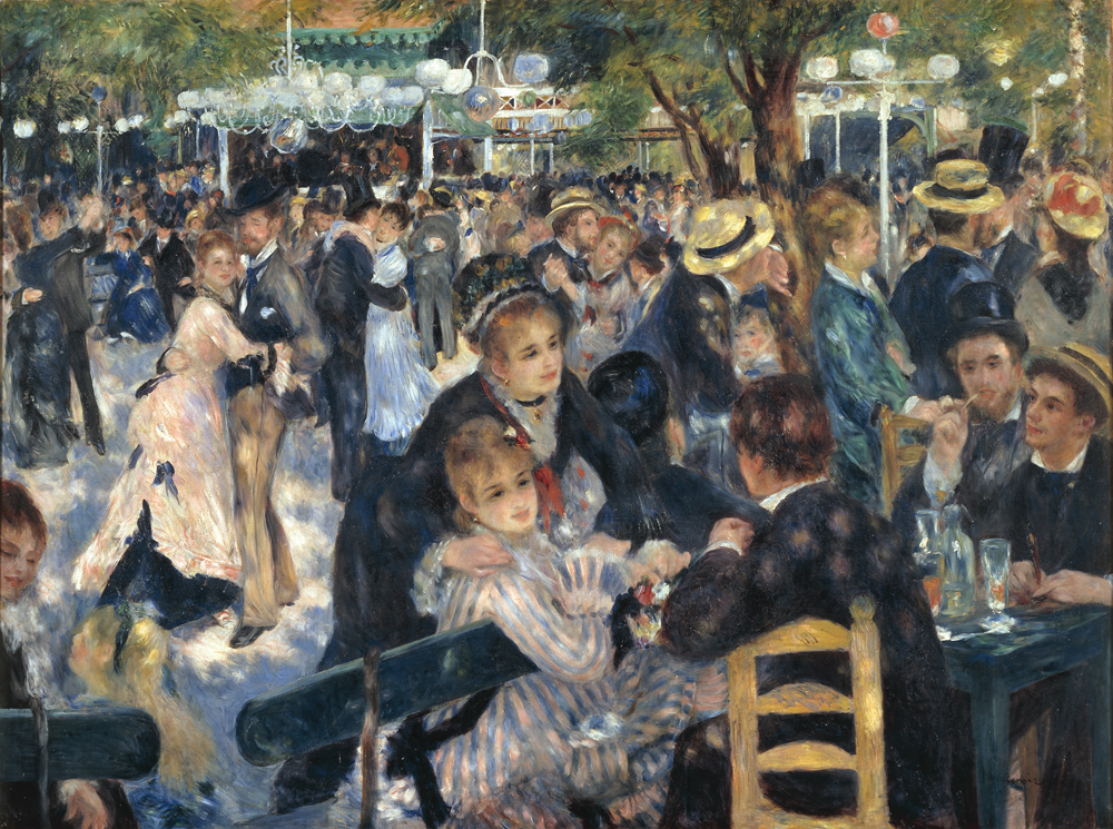 A painting of people in a park.