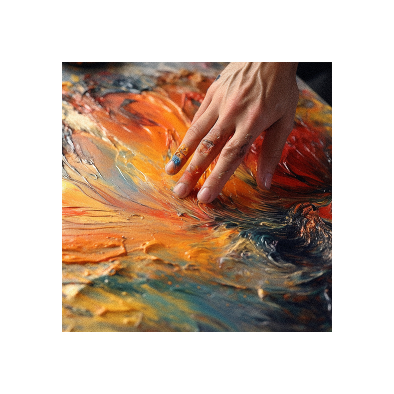 A person's hand painting on a piece of paint.