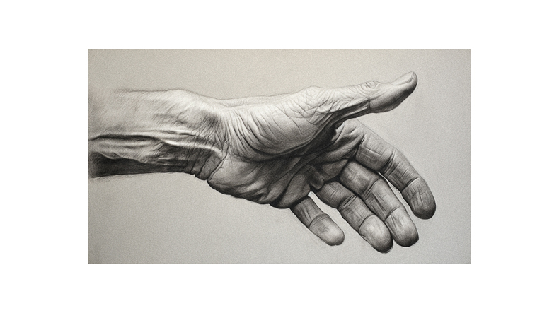 A drawing of a hand reaching out.