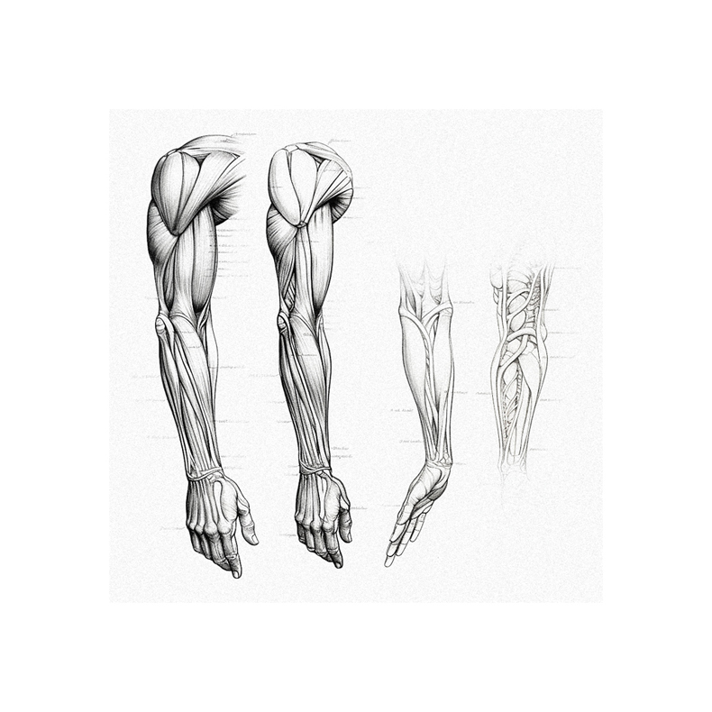 A drawing of the muscles of the arm.