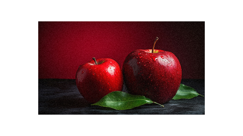 Two red apples on a black background.