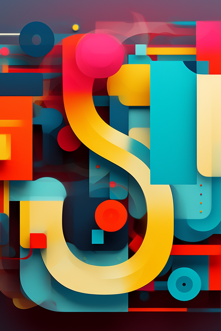 The letter s is surrounded by colorful shapes.