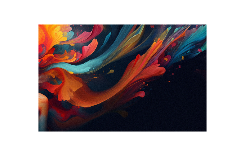 A colorful abstract painting on a black background.