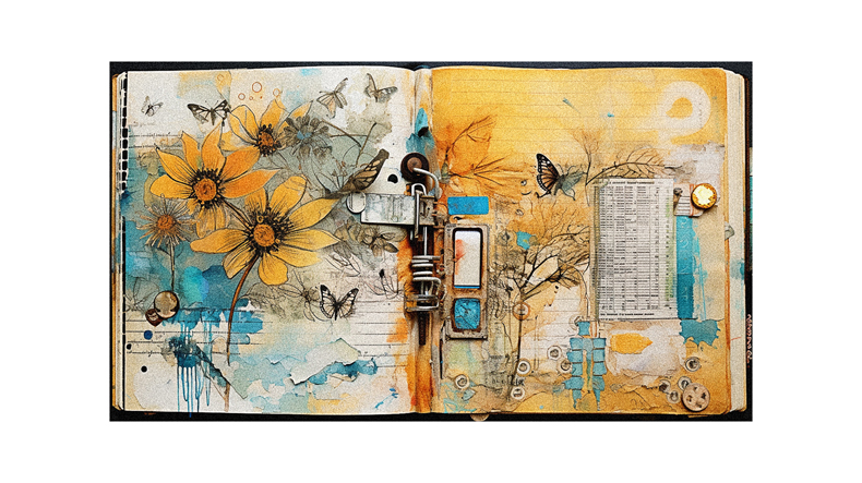A journal with flowers and butterflies on it.