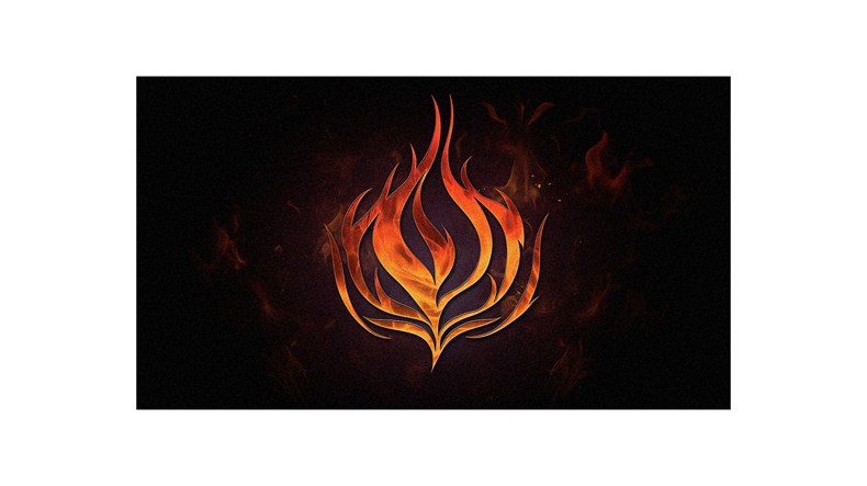 A fire logo on a black background.