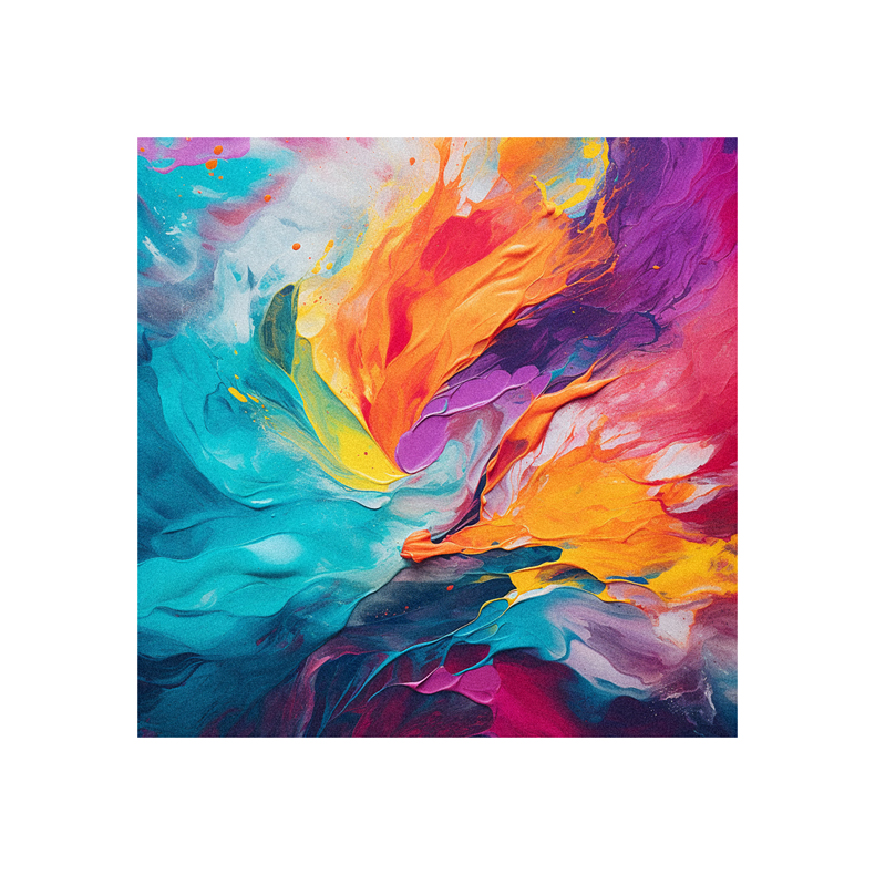 A colorful abstract painting on a white background.
