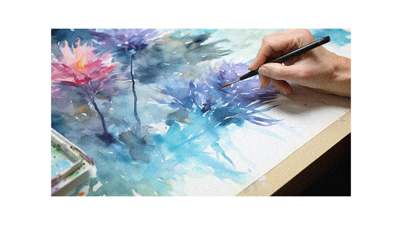 A person is painting a watercolor painting of flowers.