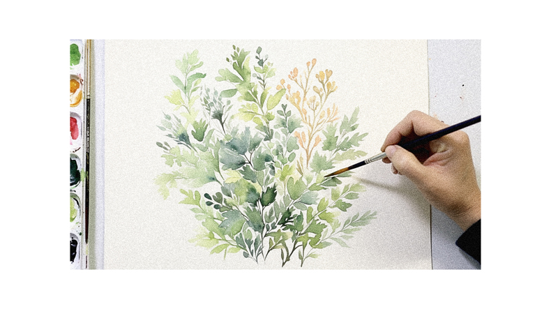 A person is painting a watercolor painting of a plant.