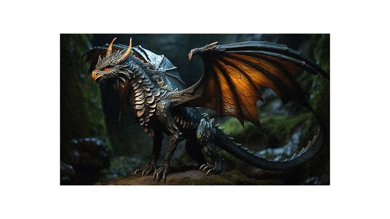 A statue of a dragon in the forest.