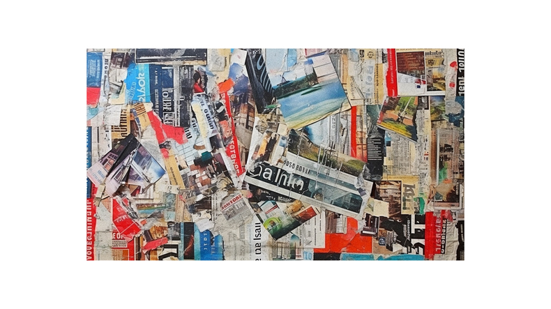 A collage of newspapers on a white background.