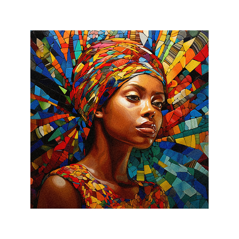 A painting of a woman wearing a colorful turban.