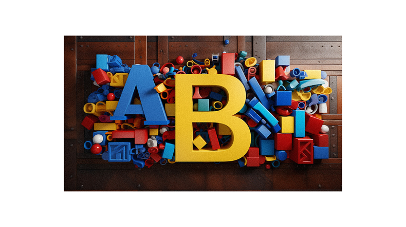 The letter a is surrounded by lego blocks.