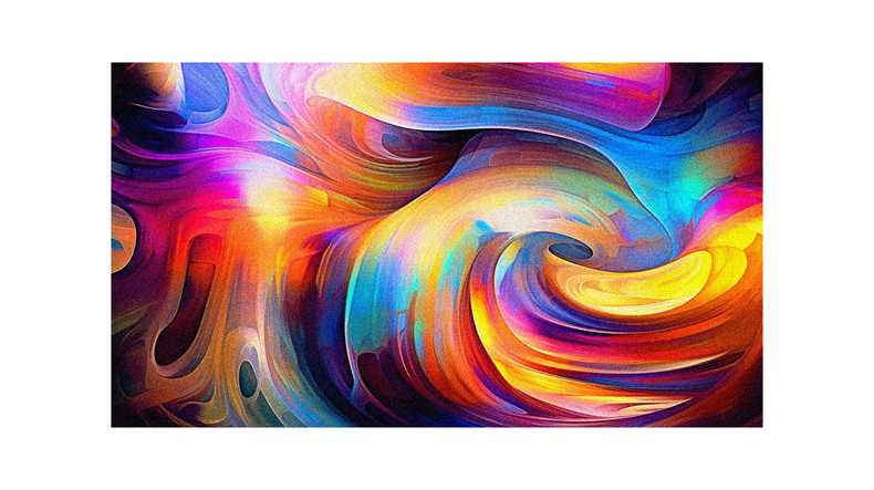 A colorful abstract painting on a white background.