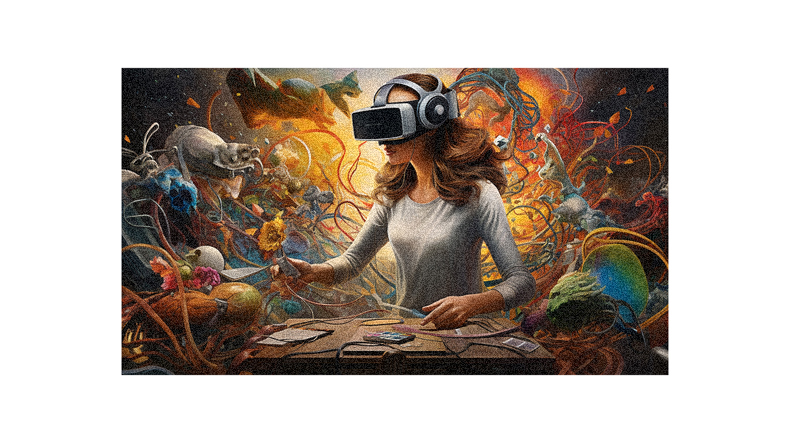 An image of a woman wearing a virtual reality headset.