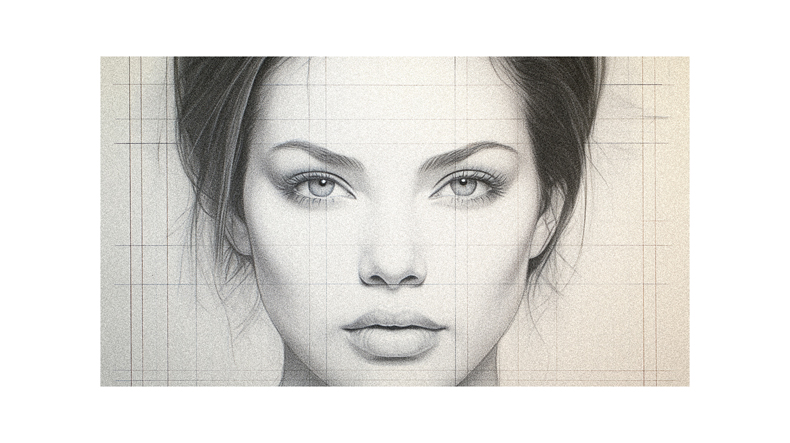 A woman's face is drawn on a piece of paper.