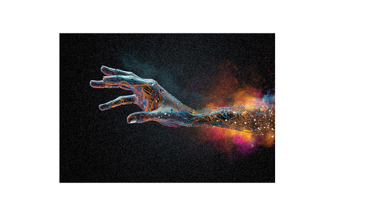 An image of a hand reaching out into space.