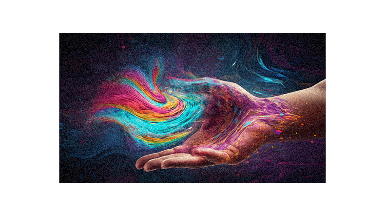 An image of a hand with colorful paint on it.
