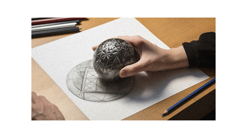 A person is drawing an egg on a piece of paper.