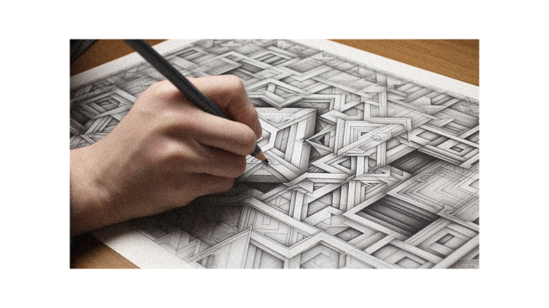 A person drawing with a pencil on a piece of paper.