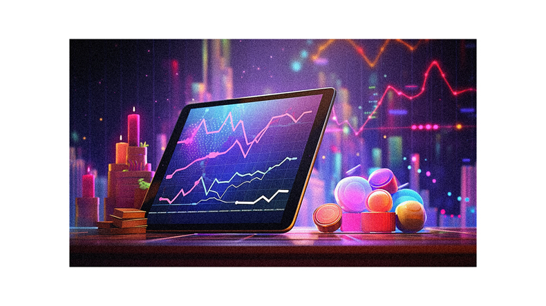 A tablet computer with a stock chart on it.