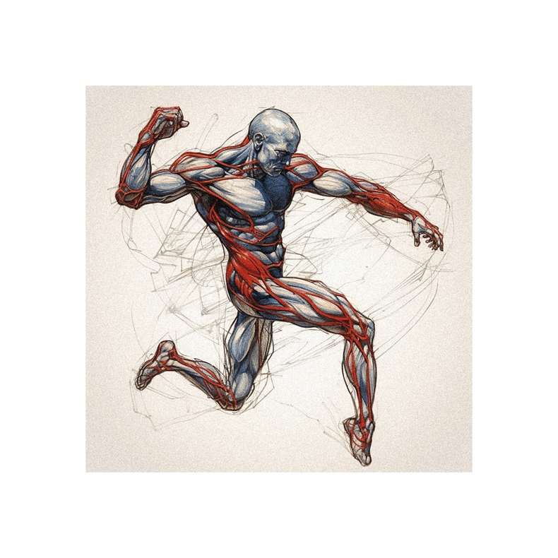 A drawing of a muscular man running.