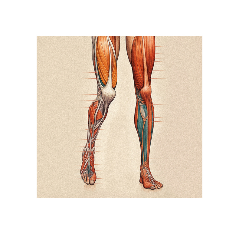 An illustration of a human leg showing the muscles.