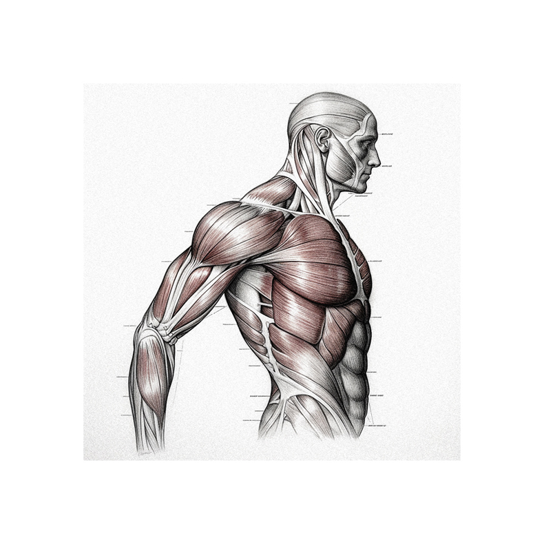 A drawing of the muscles of a man.